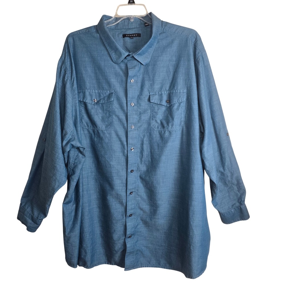 Synergy Men's 5XLT Blue Button Up Shirt Long Sleeve Two Pocket Cotton Big Tall